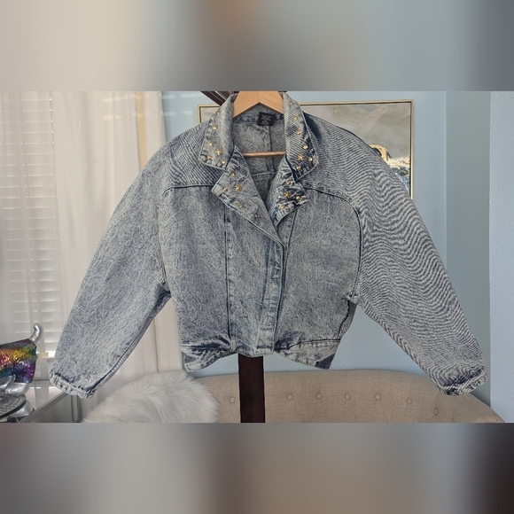 Vtg 80sEunina U.S.A. Acid Wash Jeans Jacket Copped Size L - Picture 4 of 14